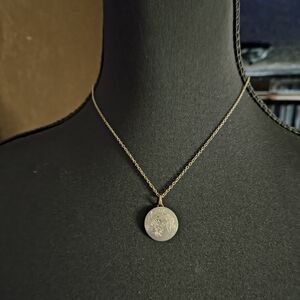 Pewter Floral Disc Pendant Necklace - Women Jewelry